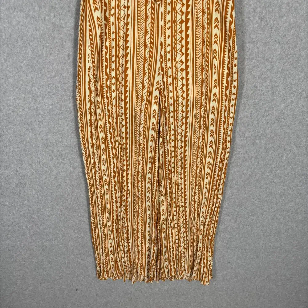 Stella Jumpsuit Medium Mustard Crop Tie Front Flowy Gauze Crinkle Boho Ikat Vaca